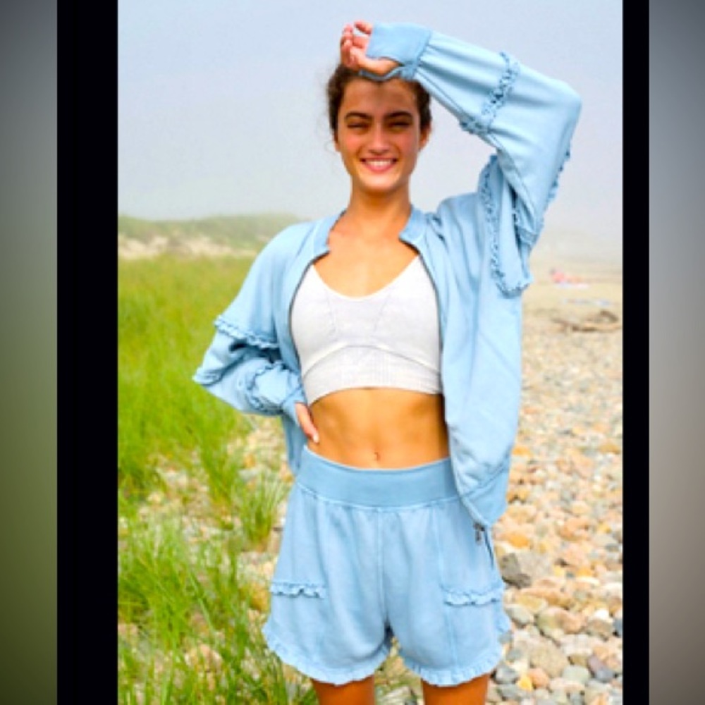 Women’s blue athletic set JACKET AND SHORTS from FREE PEOPLE SIZE LARGE